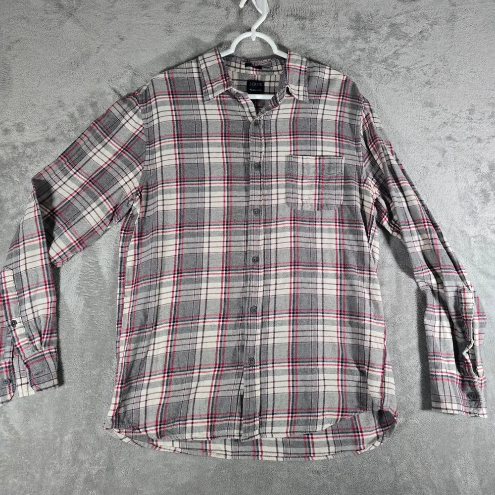J.Crew Flannel Shirt Slim Fit Plaid Button Up Long Sleeve Gray‎ Red L